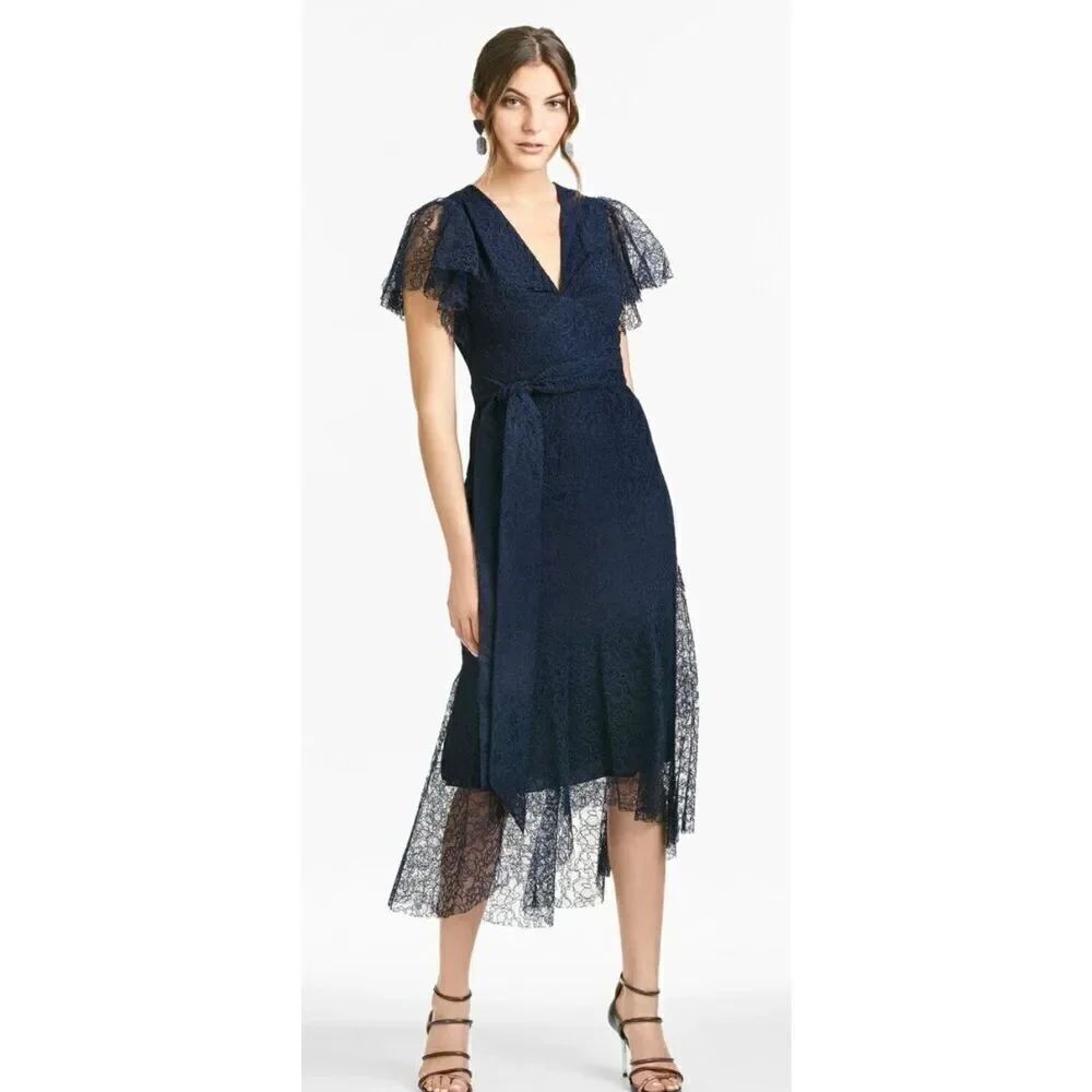 Sachin & Babi  "Estella Dress W/ Floral Lace Overlay in Navy Blue NWT Size 2
